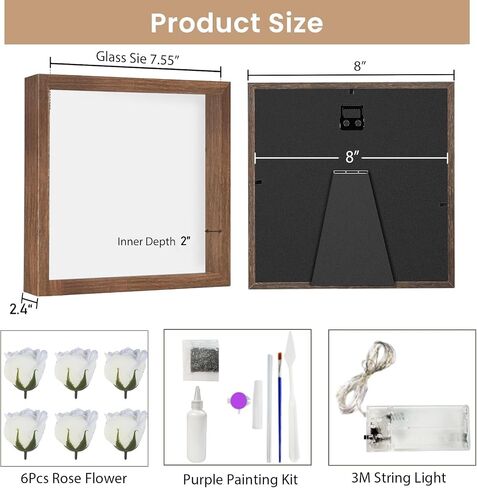 8x8 Shadow Box Frame with String Light, DIY Eternal Flower Display Case with Purple Butterfly Painting, Memory Box for Flower, Tickets & 3D Items, Mothers Day Anniversary Birthday Flower Gifts in Kuwait