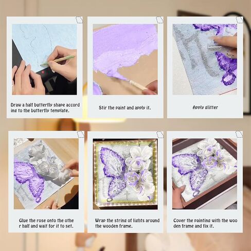 8x8 Shadow Box Frame with String Light, DIY Eternal Flower Display Case with Purple Butterfly Painting, Memory Box for Flower, Tickets & 3D Items, Mothers Day Anniversary Birthday Flower Gifts in Kuwait
