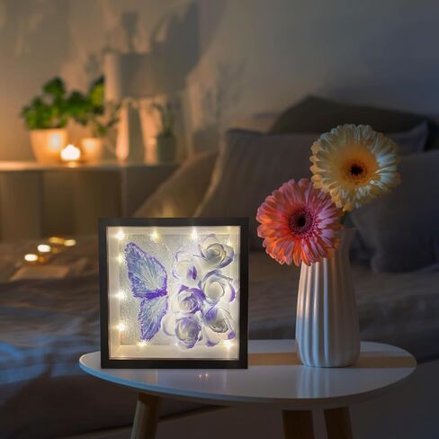 8x8 Shadow Box Frame with String Light, DIY Eternal Flower Display Case with Purple Butterfly Painting, Memory Box for Flower, Tickets & 3D Items, Mothers Day Anniversary Birthday Flower Gifts in Kuwait