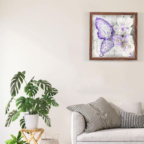 8x8 Shadow Box Frame with String Light, DIY Eternal Flower Display Case with Purple Butterfly Painting, Memory Box for Flower, Tickets & 3D Items, Mothers Day Anniversary Birthday Flower Gifts in Kuwait