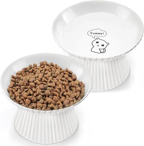 6.5" Extra Wide Ceramic Elevated Cat Bowl, Whisker Friendly Raised Cat Food Bowl for Food and Water, Anti-Vomiting High Cat Dish for Indoor Cats with Non-Slip Ring, Dishwasher Safe & Microwaveable in Kuwait