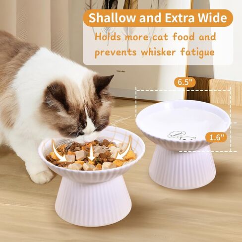 6.5" Extra Wide Ceramic Elevated Cat Bowl, Whisker Friendly Raised Cat Food Bowl for Food and Water, Anti-Vomiting High Cat Dish for Indoor Cats with Non-Slip Ring, Dishwasher Safe & Microwaveable in Kuwait