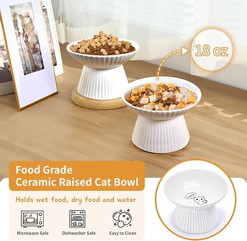 6.5" Extra Wide Ceramic Elevated Cat Bowl, Whisker Friendly Raised Cat Food Bowl for Food and Water, Anti-Vomiting High Cat Dish for Indoor Cats with Non-Slip Ring, Dishwasher Safe & Microwaveable in Kuwait