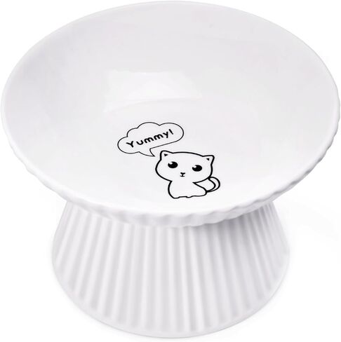 6.5" Extra Wide Ceramic Elevated Cat Bowl, Whisker Friendly Raised Cat Food Bowl for Food and Water, Anti-Vomiting High Cat Dish for Indoor Cats with Non-Slip Ring, Dishwasher Safe & Microwaveable in Kuwait