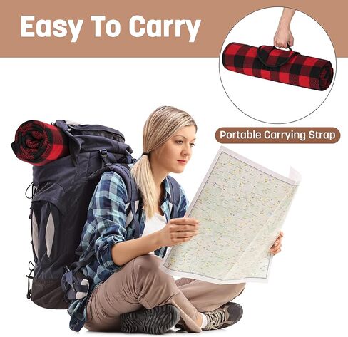 Tirrinia Waterproof Outdoor Blanket with Sherpa Lining, Windproof Triple Layers Warm Comfy Foldable for Camping Stadium, Sports, Picnic, Grass, Concerts, Pet, 59" x 80" Orange - Machine Washable in Saudi Arabia