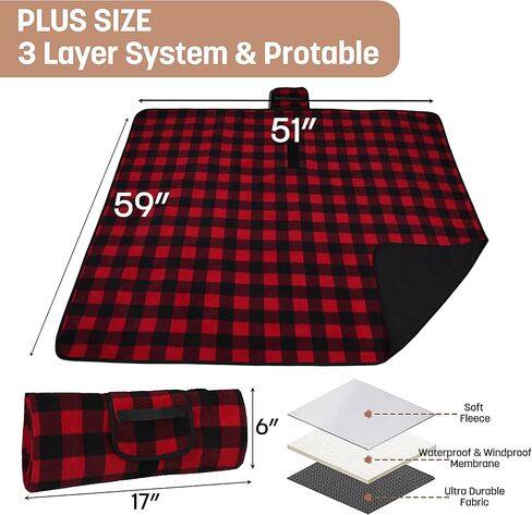 Tirrinia Waterproof Outdoor Blanket with Sherpa Lining, Windproof Triple Layers Warm Comfy Foldable for Camping Stadium, Sports, Picnic, Grass, Concerts, Pet, 59" x 80" Orange - Machine Washable in Saudi Arabia