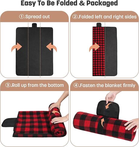 Tirrinia Waterproof Outdoor Blanket with Sherpa Lining, Windproof Triple Layers Warm Comfy Foldable for Camping Stadium, Sports, Picnic, Grass, Concerts, Pet, 59" x 80" Orange - Machine Washable in Saudi Arabia