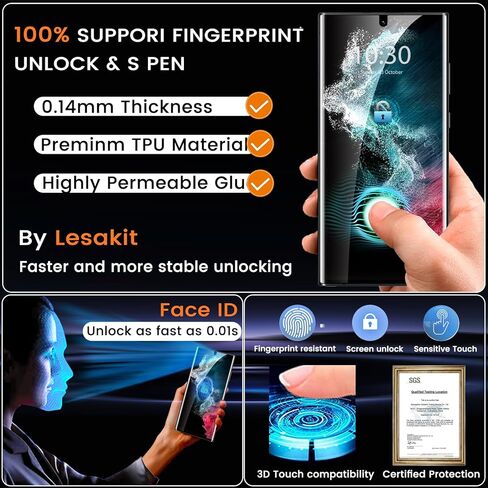 Lesakit 3 Pack Galaxy A14 Screen Protector + 3 Pack Camera Lens Protector, [Anti-Scratch][Full Coverage][Easy Installation] Tempered Glass Screen Protector for Samsung Galaxy A14 in Kuwait