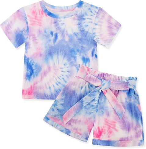 Girls Clothes Two Piece Tie Dye Summer Vacation Outfits Clothing Shirt and Shorts Matching Sets for Girls 4-13 Years in Kuwait