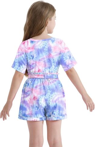Girls Clothes Two Piece Tie Dye Summer Vacation Outfits Clothing Shirt and Shorts Matching Sets for Girls 4-13 Years in Kuwait
