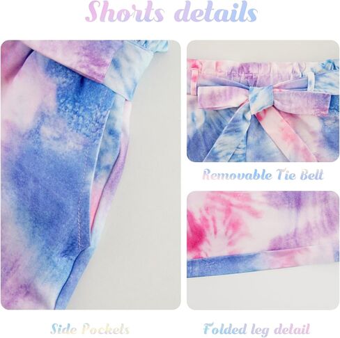 Girls Clothes Two Piece Tie Dye Summer Vacation Outfits Clothing Shirt and Shorts Matching Sets for Girls 4-13 Years in Kuwait