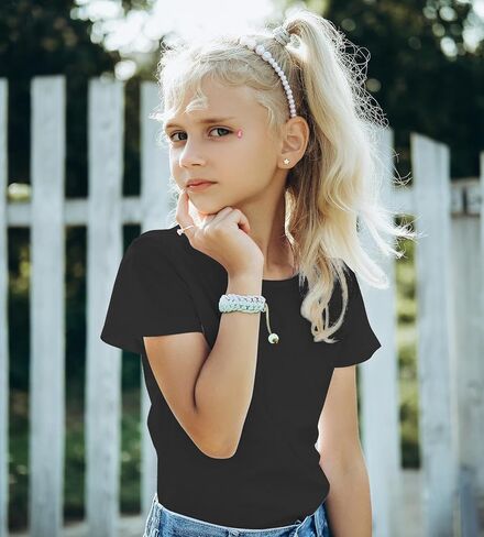 Girls/Kids/Toddlers Crew Neck Cotton T-Shirts Short Sleeve Summer Basic Tops（Age 2-12Y） in Kuwait