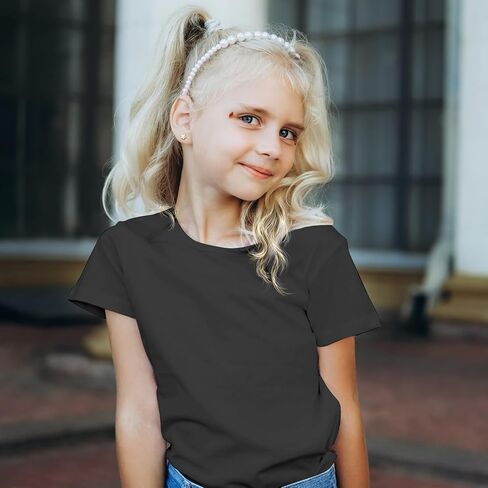 Girls/Kids/Toddlers Crew Neck Cotton T-Shirts Short Sleeve Summer Basic Tops（Age 2-12Y） in Kuwait