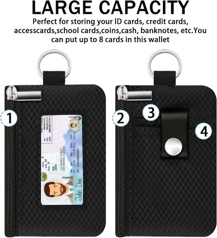 الحد الأدنى RFID يحظر محفظة صغيرة مع نافذة معرف ، محفظة معرف المعرف المقوسة مع حبل الحبل للبطاقات ، النقد ، السفر ، النساء ، الرجال (أسود) in Saudi Arabia