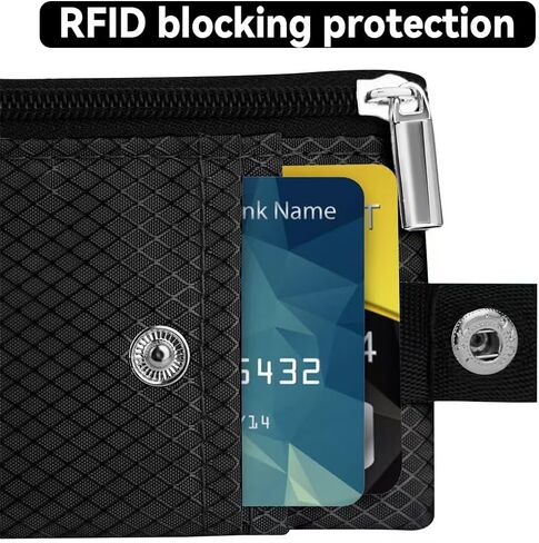 الحد الأدنى RFID يحظر محفظة صغيرة مع نافذة معرف ، محفظة معرف المعرف المقوسة مع حبل الحبل للبطاقات ، النقد ، السفر ، النساء ، الرجال (أسود) in Saudi Arabia