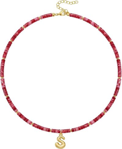 KELORIS PATH Beaded Initial Necklace for Women, 14K Gilded Plated Bubble Letter Pendant Natural Handmade Stone Choker Boho Colorful Summer Beach Jewelry Gift in Saudi Arabia