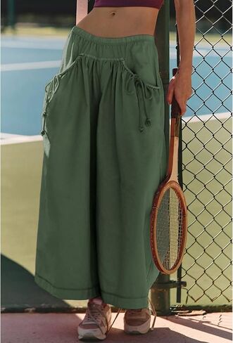 Women's Wide Leg Pants Comfy High Waisted Casual Loose Lounge Pants with Pockets in Kuwait