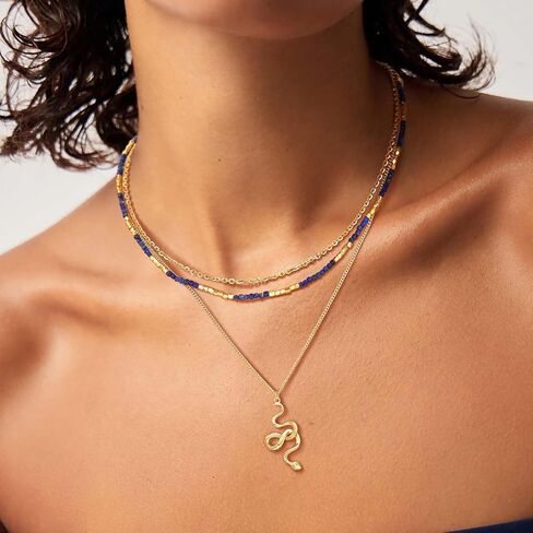 قلادة قلادة من Mevecco Dainty Gold Rliclace للنساء 18 كيلو بايت مطلي بالذهب غير منتظم مختلط قلادة مختلطة من هدية مجوهراتها in Kuwait