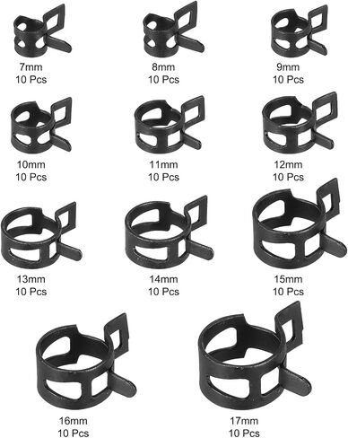 Meccanixity 100 PCS CHOLE FUEL LINE CLAMPS Spring Band Band Clamps ، 5 Size 6-10mm Silicone Air Tube Vacuum Hose Pipe Clamps Low Press in Kuwait