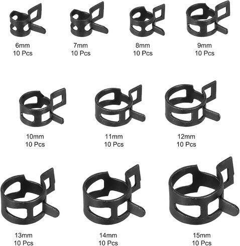 Meccanixity 100 PCS CHOLE FUEL LINE CLAMPS Spring Band Band Clamps ، 5 Size 6-10mm Silicone Air Tube Vacuum Hose Pipe Clamps Low Press in Kuwait