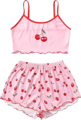 SweatyRocks Women's Summer Cute Printed Cami Top and Shorts Pajamas Set Sleepwear in Saudi Arabia