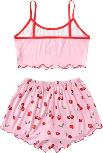 SweatyRocks Women's Summer Cute Printed Cami Top and Shorts Pajamas Set Sleepwear in Saudi Arabia
