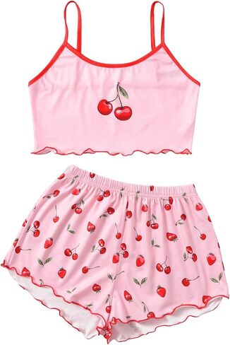 SweatyRocks Women's Summer Cute Printed Cami Top and Shorts Pajamas Set Sleepwear in Saudi Arabia