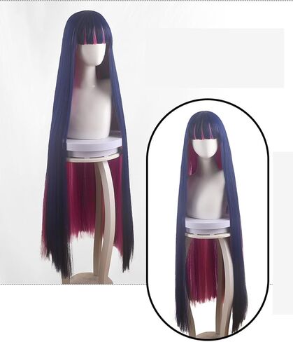 Anime Cosplay Wig Long straight Hair Wig with Bangs Blue and Pink Mixed Wig Heat Resistant Synthetic Hair Wigs 120 CM in Kuwait