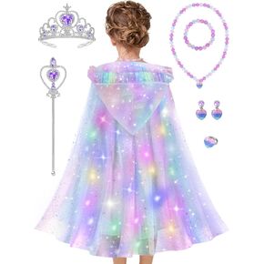 Princess Dress Up Cloth For Girl 3 4 5 6 7 8 ، Kids Light Up Cape with wand toy ، with toddler costume gift