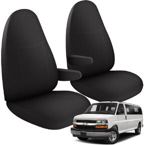 غطاء المقعد الأمامي للفترة 2010-2025 Chevy Express Front Bucket مقعد مع فتحه لمقبض على جانب الركاب على جانب الركاب ، ملاءمة خصيصًا مصنوعة من 600D مقاوم للماء الرمادي ، نوبة دقيقة