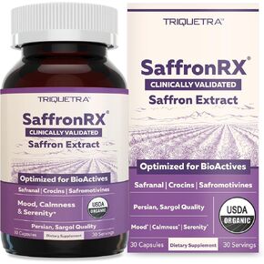 Organic Saffron Extract: Optimized Extract with Safromotivines, Safranal, and Crocins – Clinically Studied | Premium Persian Sargol Quality | Supports Mood, Calmness, and Relaxation – 30 Servings