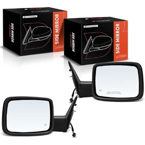 A-Premium Passenger Side Power Door Mirror - Compatible with Ram 1500 2014-2018, 1500 Classic 2019-2022, 2500 2013-2018 - Heated Manual Folding Textured Black - Replace# 55372066AS