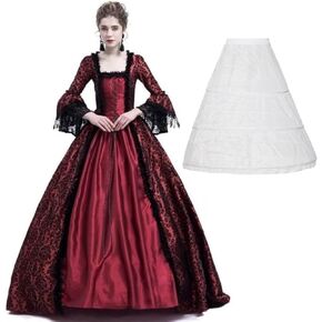 CAMDOM Victorian Dresses for Women Vintage Court Masquerade Dress Medieval Gothic Swinging Evening Gown with Petticoat