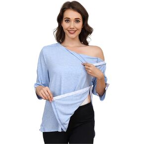 Fifilip Women's Post Surgery Shirts 3/4 Sleeve Tear Away Snap Front Tops Rotator Cuff Chemo Port Shirts Adaptive Clothing