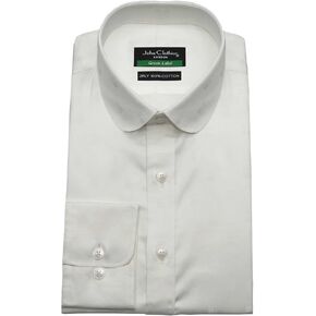 Men's Satin Checks White Penny Round Collar 100% Cotton Wedding Shirt Vintage Retro 900-92