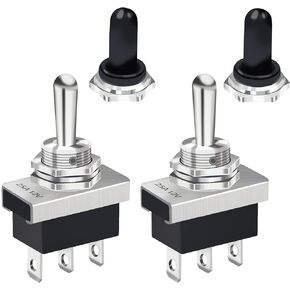 mankk 2PCS Momentary Toggle Switch 12V 25A SPDT (ON)-Off-(ON) 3Pin 3 Position with Upgrade Waterproof Cover Cap for Auto Car KN3D-123