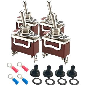 4Pcs Toggle Switch 12V 2 Pin SPST ON Off Rocker Marine Toggle Switch 15A 250V AC with Waterproof Cap
