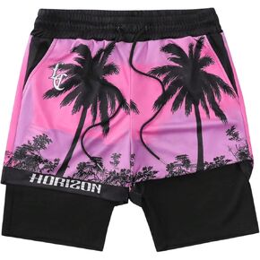 SHENHE Men's Letter Graphic Print Track Shorts Drawstring Elastic Waist 2 in 1 Shorts with Pockets