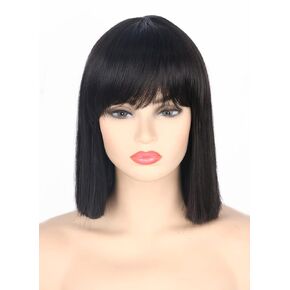 Women Wigs Black Short Bob Wig with Bangs Straight Hair Halloween Costume Party Wigs
