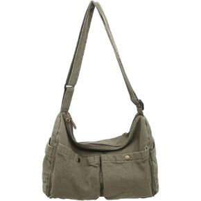 Wxnow Multi-Pocket Canvas Hobo Bag Large Crossbody Bag Retro Office Outdoor Shoulder Tote Bag for Women and Men