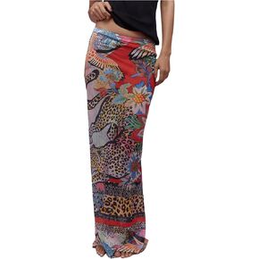 Gorglitter Women’s Cheetah Print Boho Maxi Skirt Y2K Mesh Bodycon التنانير الطويلة