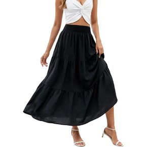 Women's Girdle Elastic Pleated A-Line Flared Midi Length Garden Skirt