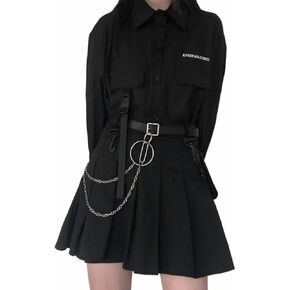 Gothic suit summer all-match black loose shirt tops women fashion two-piece goth skirt Harajuku style punk fashion XXL(Top shirt,M)