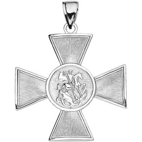 Religious Jewelry Fine Sterling Silver Saint George Russian Maltese Cross Pendant