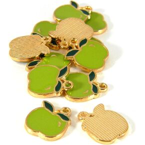 12 Whole Green Apple Jewelry Pendant Charms Gold Plated with Lime Enamel Paint