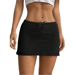 SHENHE Women's Low Rise Mini Skirt Bowknot Lettuce Hem Bodycon Skirt Y2K Streetwear