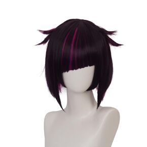 Cosplay Wig Sleeping Beauty Anime Costume with Mixed of Dark Purple and Magenta and Short Wigs for Men or Women Halloween Family Party