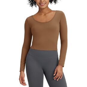 G4Free Barefeel Slim Forted Womens Long Sleeve Procout Tops Low Low Lown Athletic Yoga Exercise Terts Scoop Buck Base Base in Saudi Arabia