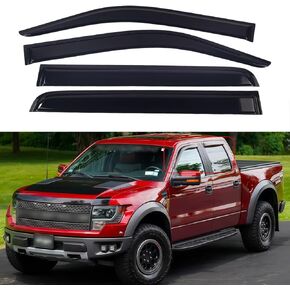 Window Visors for 2009-2014 Ford F150 SuperCrew Cab(Crew Cab) & 2010-2014 Ford F150 SVT Raptor SuperCrew Cab(Crew Cab)，Rain Guards Sun Shields Window Deflector，Tape-On Style，4PCS