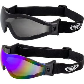 Global Vision Z-33 Padded Motorcycle Skydiving Goggles 2 Pair Smoke & Blue Mirror Lenses